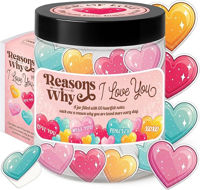 Miarita Love Messages In A Jar - 60 Reasons I Love You, Romantic Present for Boyfriend Girlfriend, Funny Wedding Anniversary Birthday Gift for Women Men Couples Wife Husband, Newlywed Gift for Couple