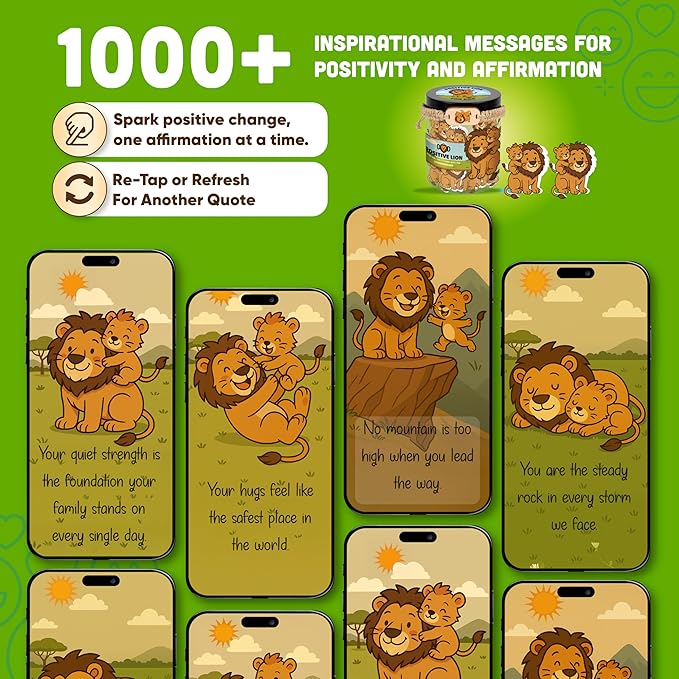 Positive Lion Jar with 60 Affirmation Cards, Emotional Support Lion Decor, Uplifting Present for Dad, Fathers Day Appreciation Jar from Daughter or Son