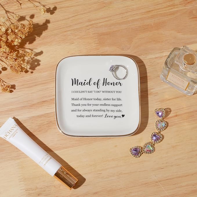 PUDDING CABIN Bridesmaid Gifts Ring Dish - Maid of Honor Today, Sister for Life - Wedding Bridal Shower Bachelorette Gifts for Bridesmaid, Maid of Honor Proposal from Bride