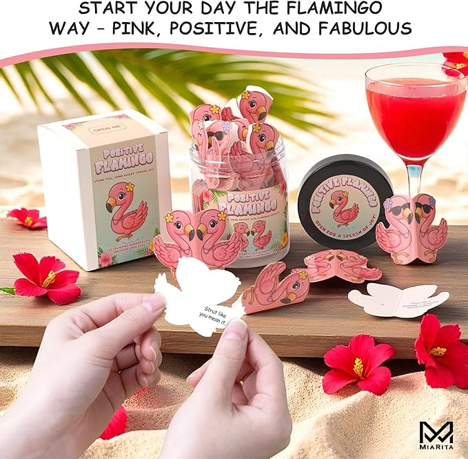 Miarita Positive Flamingo Jar – 60 Affirmation Cards for Anxiety & Self Care, Flamingo Gifts for Women, Teens & Sister, Friends, Cards to Reduce Anxiety & Increase Relaxation, White Elephant Gifts
