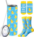 Funnymoom 2 Pack Cute Duck Gifts Set Skinny Tumbler 20 oz Travel Coffee Mug Novelty Cute Animals Socks, Christmas Birthday Party Gifts for Duck Theme