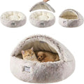 Hooded Dog Bed, Cat Cave Bed with Removable Hood, 2-in-1 Convertible Donut Cat Bed, All Season Fluffy Pet Bed for Cats Small Dogs (Cave Bed - Coffee Color, Large Size 23.6 in)