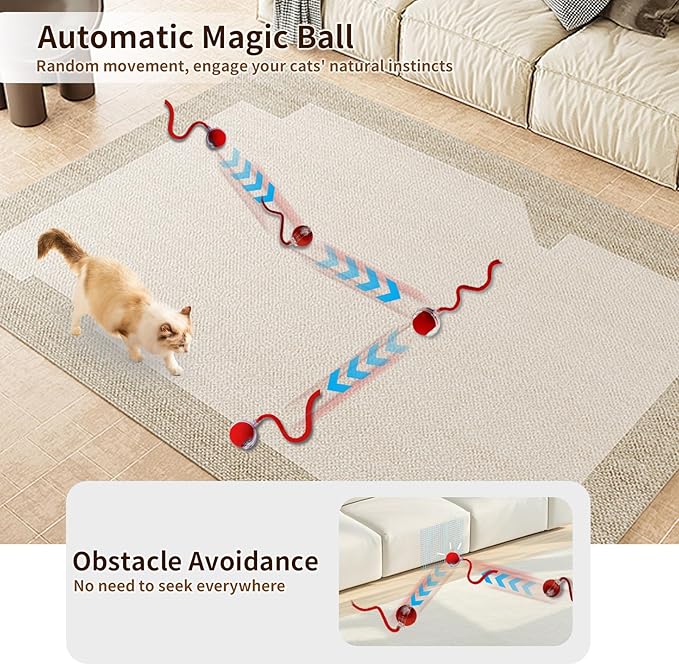 Interactive Cat Toy for Indoor Cat, Hide and Seek Cat Toy, Play Mat Toys with Self Rolling Ball in Pouch, Motion Activate&Buzzing, Rechargeable Pet Teaser Toy (Blue)