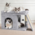 Cat Tree Tower Bed with Scratching Post for Indoor, Heavy Duty Small Stand House Condo for Large Cats & Kittens, Platform Perch Hideout Climb Rest Area, Modern Sturdy Furniture, Light Gray