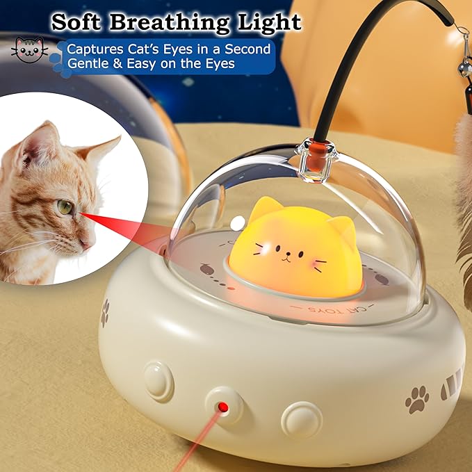 hooroor 2-in-1 UFO Laser Cat Toy with Feather, Automatic Motion Smart Sensor Interactive Toy for Indoor Cats&Small Dogs, Rechargeable Obstacle-Avoidance Exercise Toy, Self-Play Pet Gift Pink Updated