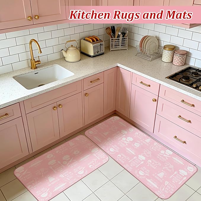 10 Pcs Pink Kitchen Dish Towels Pot Holders Oven Mitts Glove Rustic Rugs Mat Set Cute Farmhouse Kitchen Decor Accessories for Cooking Baking Home Decor Spring Housewarming Mom Gift BBQ