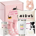 Xqumoi Cat Mom Gifts for Women - Cats Lover Gift Box for Mother's Day, Birthday, Christmas Cute Kitty Present Set for Crazy Cat's Lady Daughters Girls with Tumbler Makeup Bag Paw Socks Bookmark