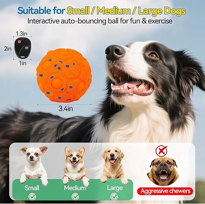 Newget Interactive Dog Toy Ball with Remote, 3 Modes Smart Moving Dog Balls with Touch Wake-Up, Automatic Bouncing/Rolling Chew-Resistant Ball for Medium & Large Dogs to Keep Busy, Indoor/Outdoor