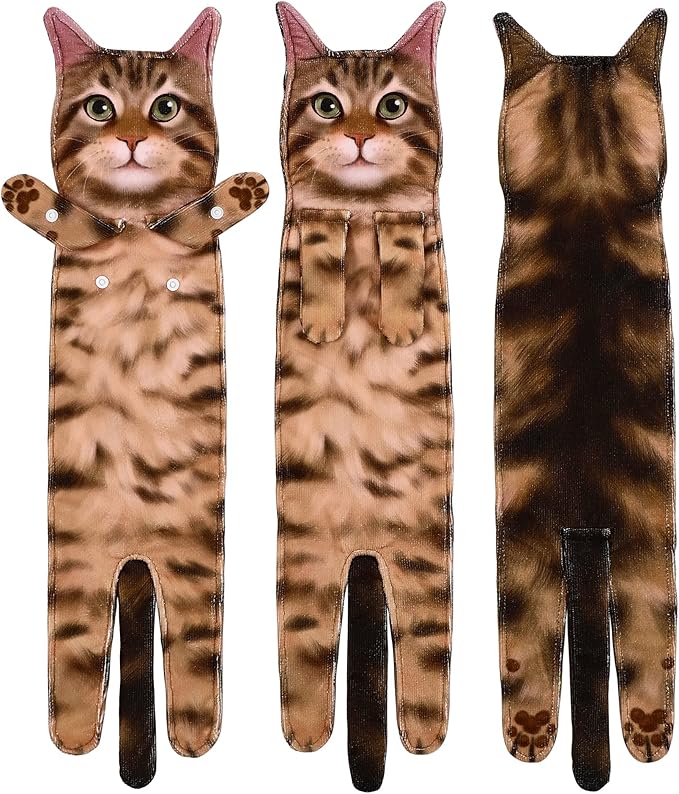 Funny Hand Towels for Bathroom Kitchen Decor - Cute Cat Hanging Hand Towel Kitchen Gadgets - Unique Housewarming Birthday Christmas Cat Lover Gift Ideas for Women Mom Lady Adults