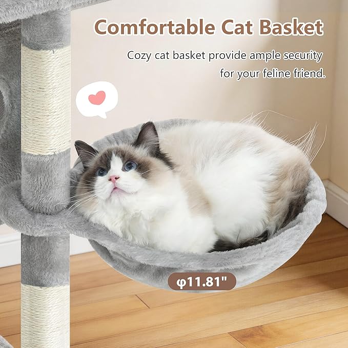 Gitelsnour Cat Tree, 42.1" Cat Tower for Indoor Kittens with Scratching Board and Posts, Multi-Level Cozy Cat Condo with 2 Perches, Hammock, Balls, Light Gray GCT005SW