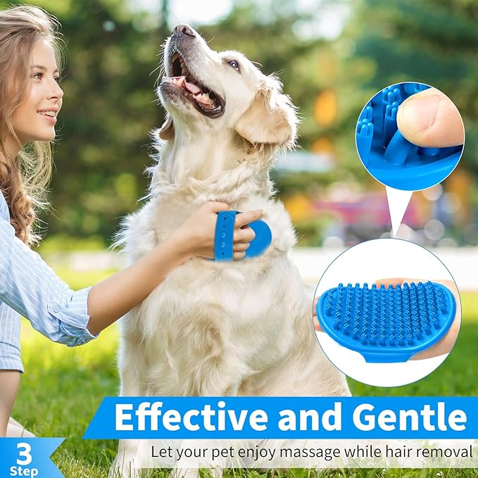 Comotech 6PCS Dog Bath Brush & Dog Toothbrush | Adjustable Handle Shampoo Brush & Scrubber for Short & Long Haired Dogs & Cats | Effectively Solve Odor & Stain Removal Problems (Blue Blue Blue.)