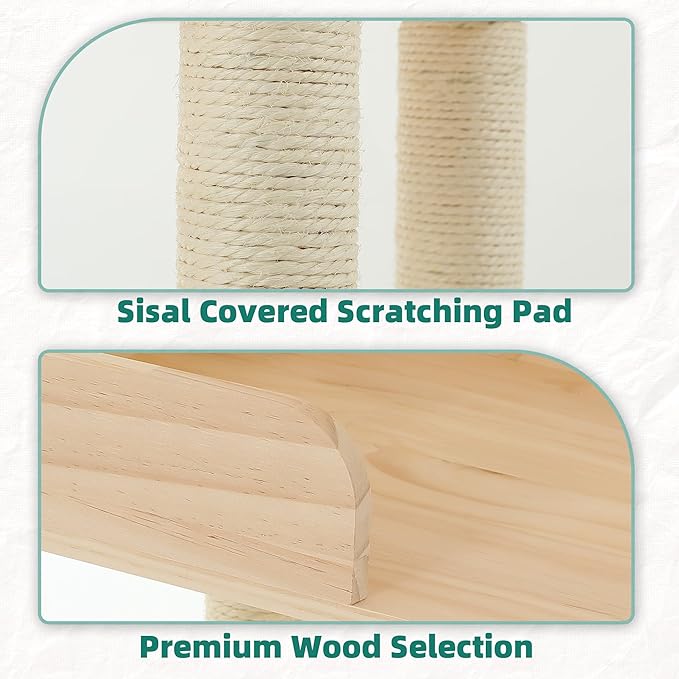 Wood Cat Tower for Automatic Litter Box, 60.2" H Tall Cat Tree for Self Cleaning Litter Box, Multi-Level Solid Wood Cat Tree Tower Cat Furniture w/Scratching Post, House, Burlywood