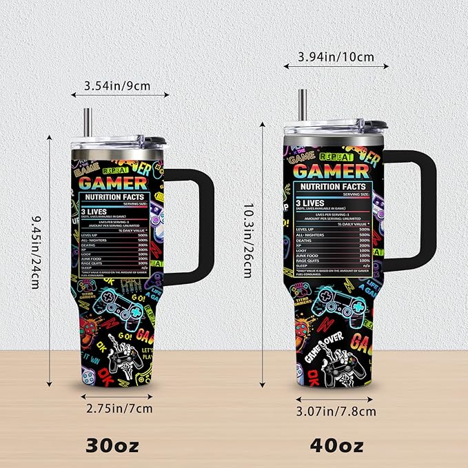 Gifts for Teen Boys & Gamers - 30oz Gamer Tumbler with Handle, Insulated Water Bottle Cup for Men, Leak Proof Birthday Christmas Gift