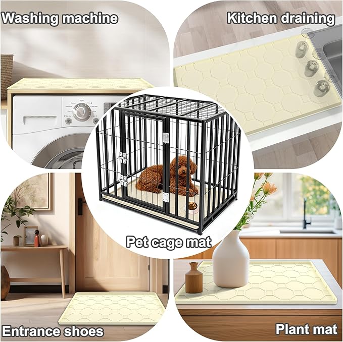 Silicone Cat Litter Mat for Litter Box-28" X 22" Litter Mat for Cat, Waterproof & Leak-Proof Trapping Design, Non-Slip Durable Easy to clean (Beige)