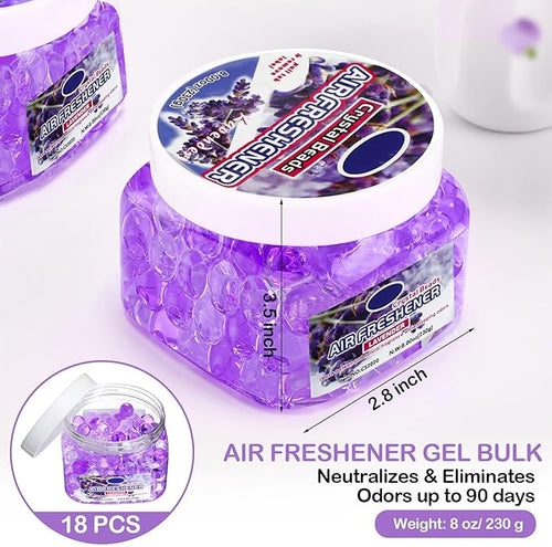 18 Pack Gel Odor Eliminator Beads 8 Ounce Scent Beads Bulk Air Freshener Removing Long Lasting Eliminates Odors for Home, Bathrooms, Cars, Boats, Rvs and Pet Areas(Lavender)