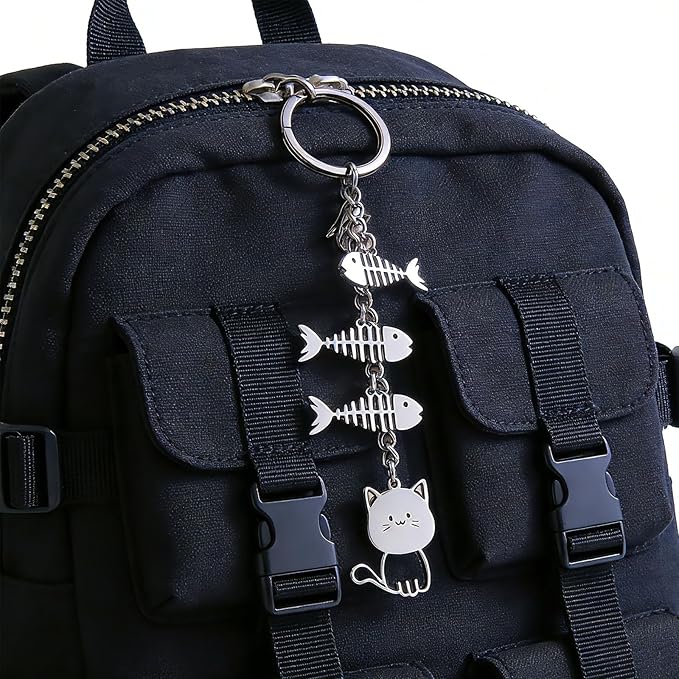Purse Charms bag handbag Backpack Wallet Stainless Steel Kawaii Cat Cute Keychain for Women Men Kids Girls Teens Dad Mom Lovers Gifts Aesthetic car Keys Keyring