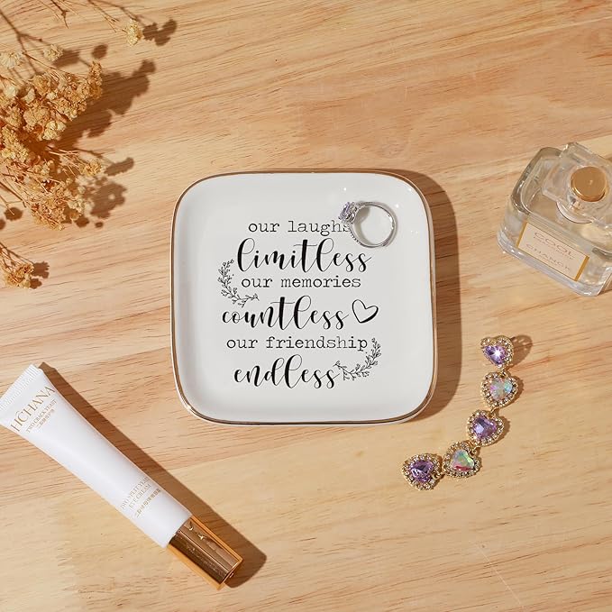 PUDDING CABIN Friendship Gifts for Women Friends Ring Dish Our laughs limitless, memories countless, friendship endless! - Mothers Day Gifts for Friends Female, Birthday Gifts For Women