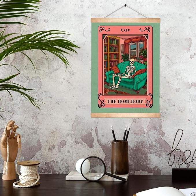HEYJEEPER The Homeboy Wall Art Decor,Funny Skeleton Tarot Card Linen Poster,Humour Home Wall Decor for Bedroom,Living Room,or Stay-Home Guys Gift 14x18inch (The Homeboy)