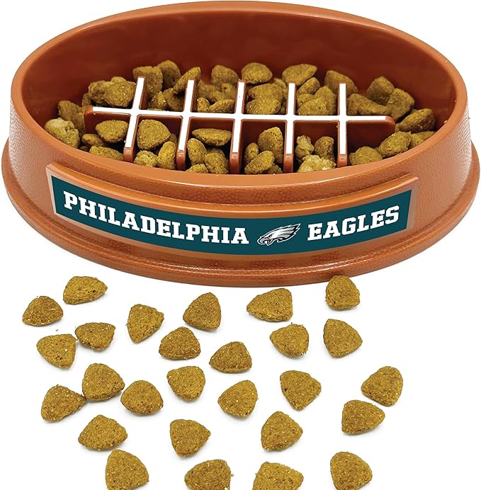NFL Super-Bowl Philadelphia Eagles Slow Feeder Dog & Cat Bowl. Football Design for Healthy Digestion. Non-Slip for Large & Small Pets