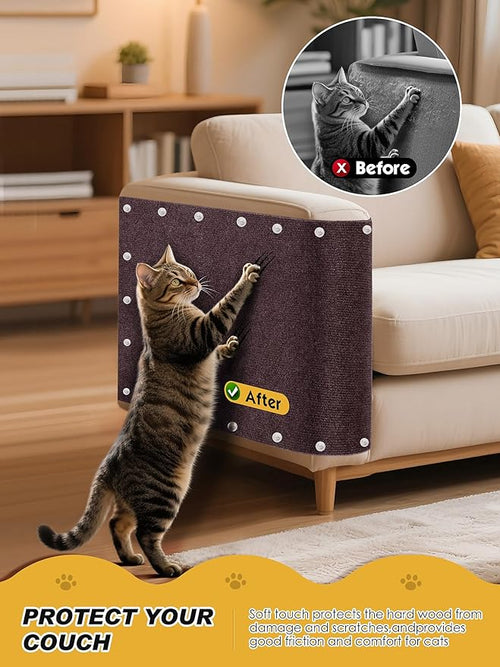 2PCS 39.4"x15.8" Cat Scratch Mat, Trimmable Self-Adhesive Carpet, DIY Climb Cat Scratcher for Furniture Couch or Wall Protector, Covering Cat Scratching Post Replacement Pads (Brown)