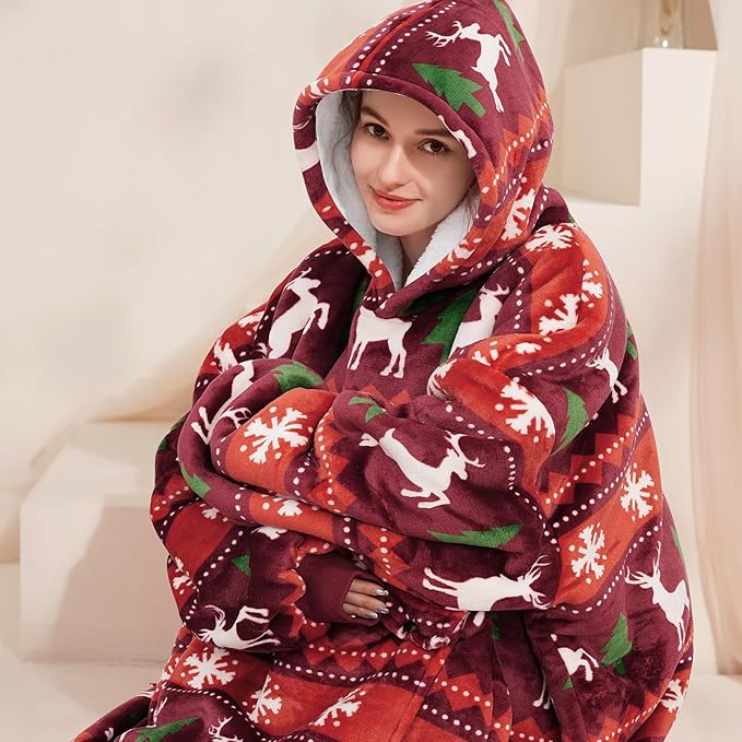 Narecte Cozy Oversized Blanket Hoodie Wearable Blanket Adults Soft Hooded Blanket Hoodie Birthday Gifts for Women Christmas