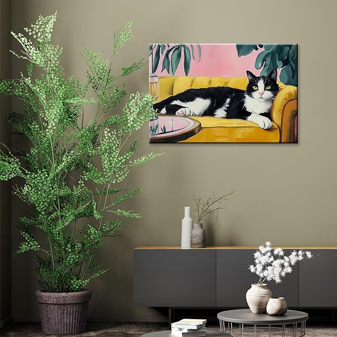 Cute Tuxedo Cat Wrapped Framed Poster Pet Art Funny Cat Lover Gift Wall Art Room Decor Aesthetics Ready To Hang 12X18 inch