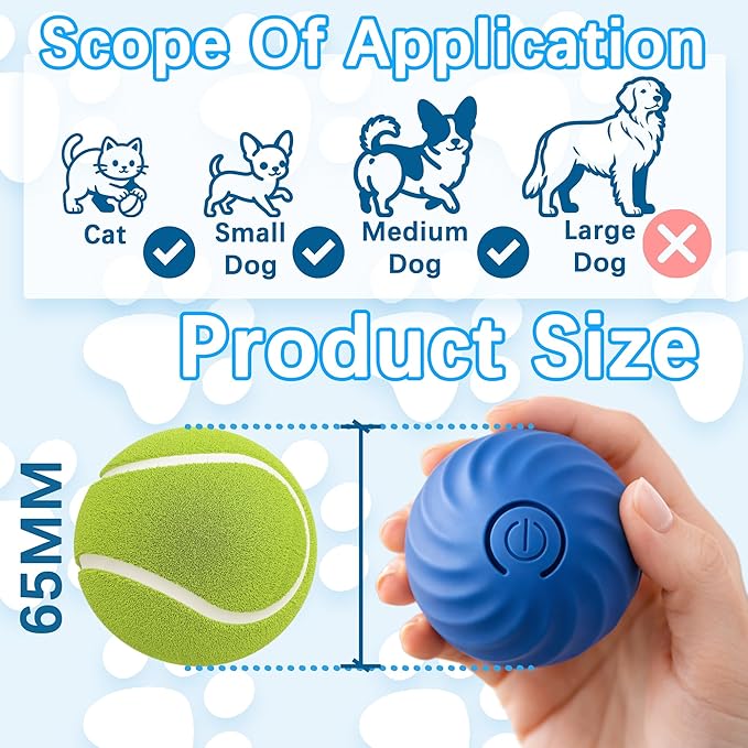 Interactive Dog & Cat Toy Ball, Automatic Moving Pet Toy for Small & Medium Dogs and Cats, USB-C Rechargeable Rolling Indoor Dog Toy for Boredom Relief
