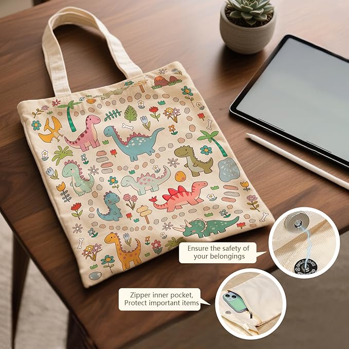 Aesthetic Canvas Tote Bag for Women - with Magnetic Snap Closure & Zipper Inner Pocket Reusable Bag for Shopping