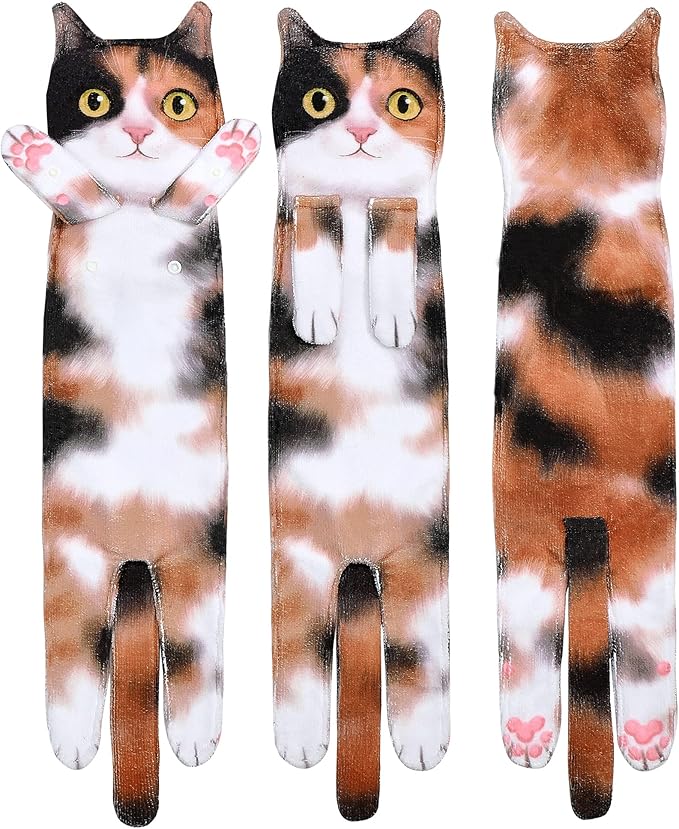 Funny Hand Towels for Bathroom Kitchen Decor - Cute Cat Hanging Hand Towel Kitchen Gadgets - Unique Housewarming Birthday Christmas Cat Lover Gift Ideas for Women Mom Lady Adults