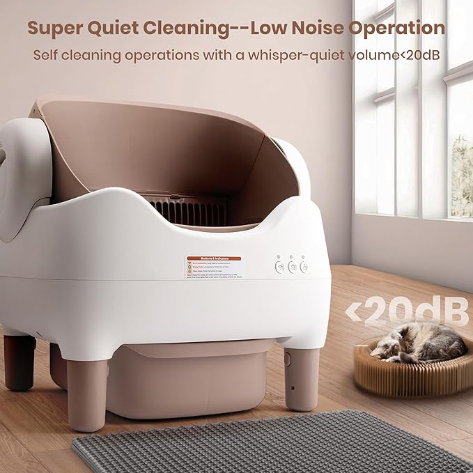 Automatic Litter Box: Self Cleaning Cat Litter Box with APP Control - Odor-Free Waste Disposal Includes Trash Bags, Large Waste Bin, Open-Top, for Multiple Cats