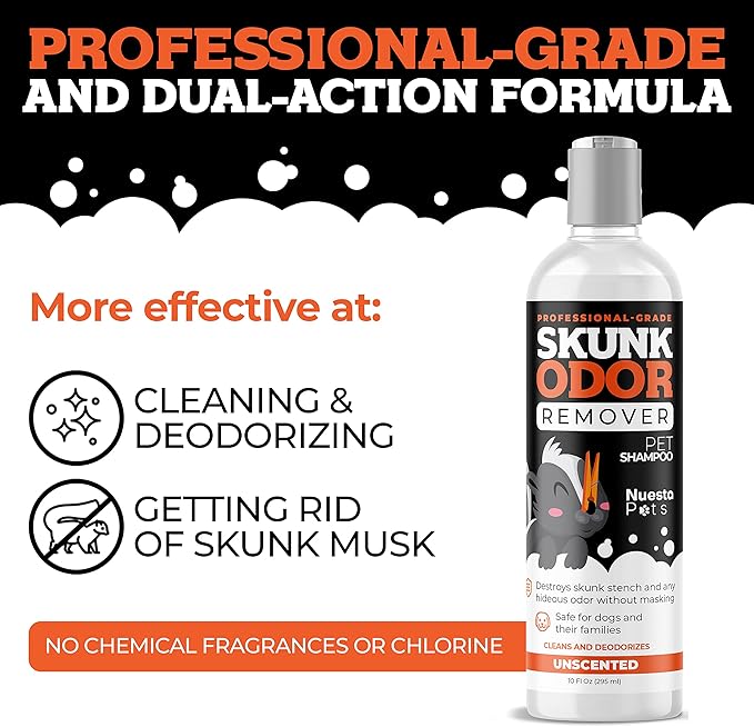 Pets Skunk Odor Remover Pet Shampoo (1 10 oz Bottle of Shampoo) | Stench Eliminator - Clean & Deodorize Dogs - Naturally Derived, pH Balanced - Safe and Gentle on Pets - Unscented