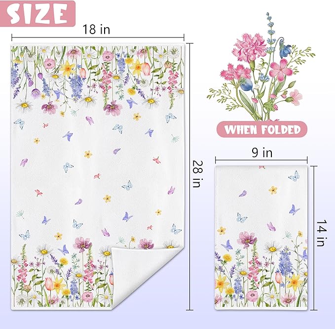 Hexagram Floral Kitchen Towels Set of 2, Floral Decor Gifts for Women, Funny Cute Housewarming Dish Hand Towels for Home Kitchen Decor