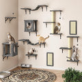 10 Pcs Cat Wall Shelves Set, Wall-Mounted Climber with Cat House, Scratching Post, Bridge, Hammock, Space-Saving Play Furniture, Grey
