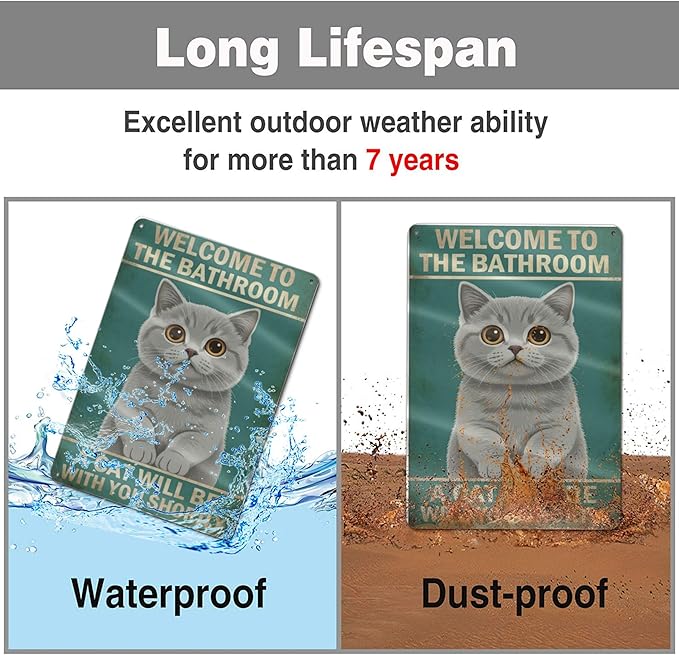 Funny Bathroom Sign Welcome to The Bathroom A Cat Will Be with You Shortly Humorous Restroom Decor Quirky Cat Lover Gift Novelty Aluminum Sign 8x12 Inches British Shorthair
