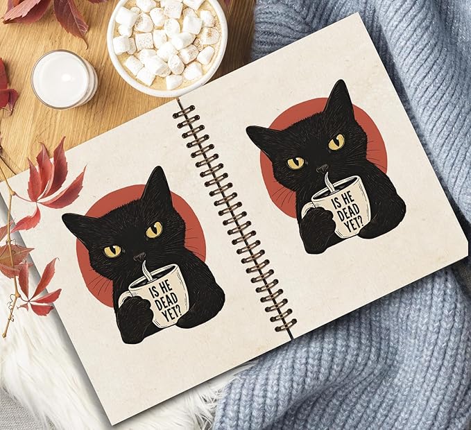 KDHTY Funny Office Notebooks,Vintage Funny Black Cat Notebook Journal,Cat Office Supplies Notebooks for School,Gifts for Cat Lovers,Sarcastic Office Work Humor Gifts for Coworkers Women Men Hardcover Spiral Notebook 5.5 x 8.3