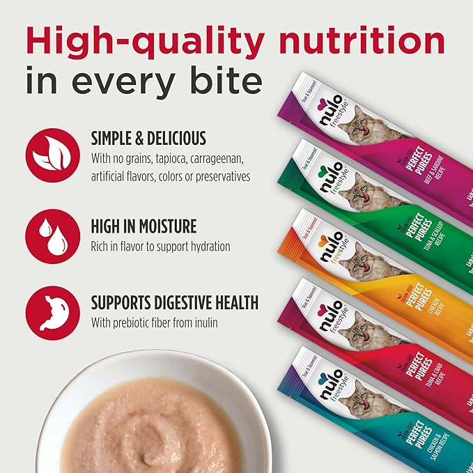 Nulo FreeStyle Lickable Cat Treats - Perfect Purées Chicken Recipe, Squeezable Grain-Free Wet Cat Food Topper, High Moisture for Hydration, 0.5oz Tubes (pack of 48)