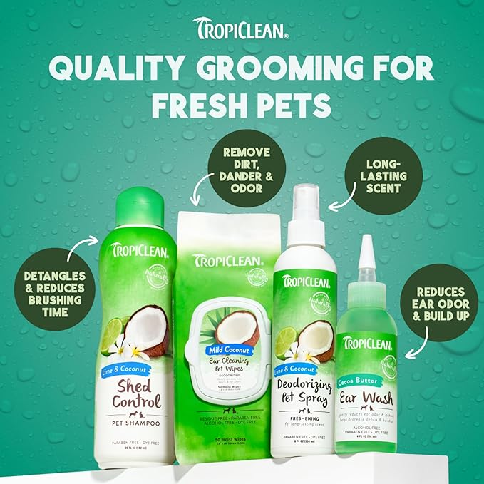 TropiClean Dog Ear Wash, Vet Recommended Ear Cleaning Solution for Itch Relief, Odor Eliminating, Non Stinging Alcohol-Free, Cat Safe, USA Made, 4oz