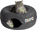 Cattasaurus Peekaboo Cat Cave for Multiple & Large Cats Up to 30-45 Lbs, Scratch Detachable & Washable Tunnel Bed, Comfy Donut Cat Cave (Dark Gray, Large)
