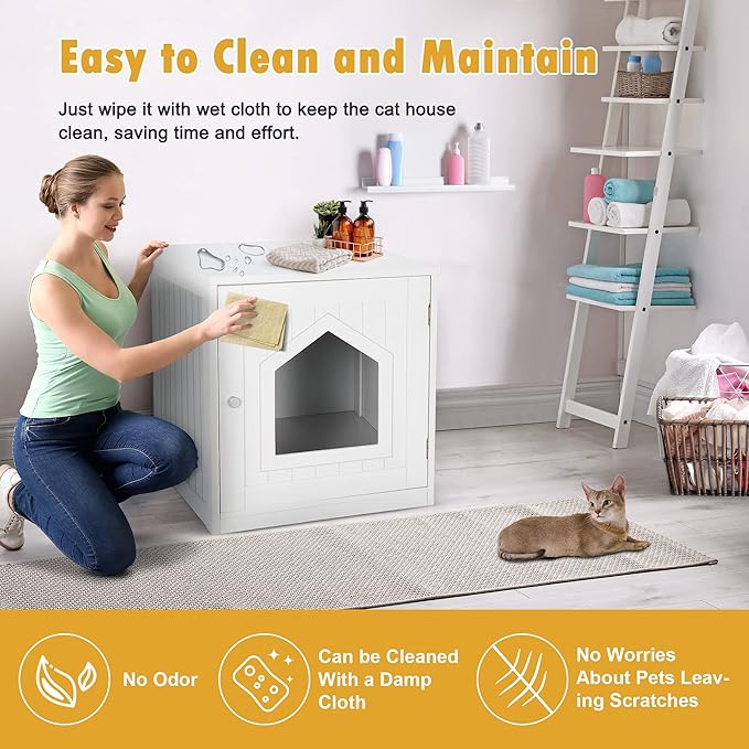 Litter Box Enclosure Cat Litter Box Furniture Hidden Litter Box Furniture Indoor Box Cabinet Cat House Side Table Nightstand (White)