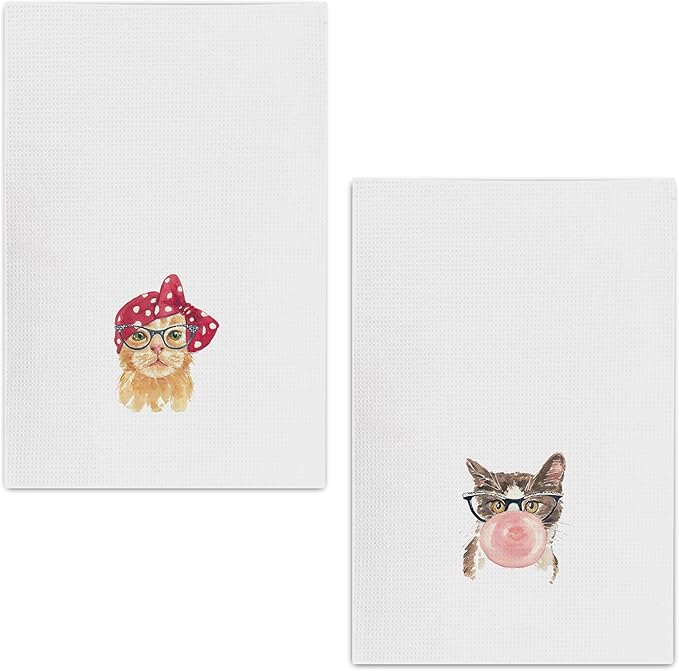 kunlisa Cat Kitchen Towel,Cat Gifts for Women,Kitchen Towels Decorative Set,Cute Kitchen Towels(Set of 2)（Bubble）
