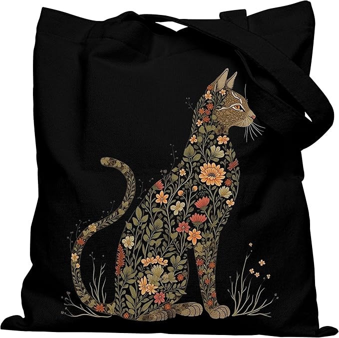 DYALE Canvas Tote Bag Double-Sided Prints with Snap Closure, Cute Tote Bag with Pocket for Shopping, Library, Work, Travel