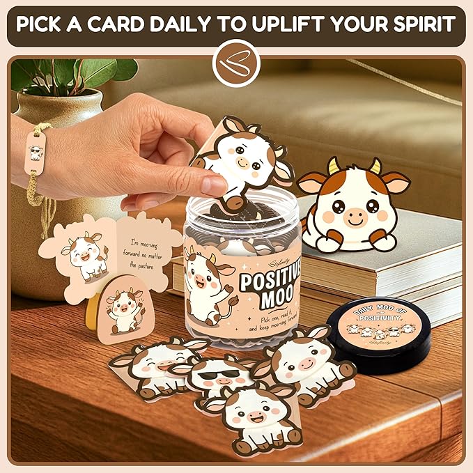 Stofinity Positive Cow Gifts For Women Cow Lovers - Daily Affirmation Cards For Men Coworkers, Cute Friend Birthday Gifts For Women Teacher, Trendy Stuff Teenage Girl Gift For Christmas, Easter