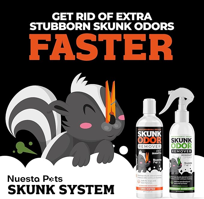 Pets Skunk Odor Remover System w/Activated Charcoal | Ultimate Dual-Action System for Dogs & Cats | Skunk Shampoo & Spray Smell Eliminator | Vet-Approved Cleansing for Dogs, Cats & Home