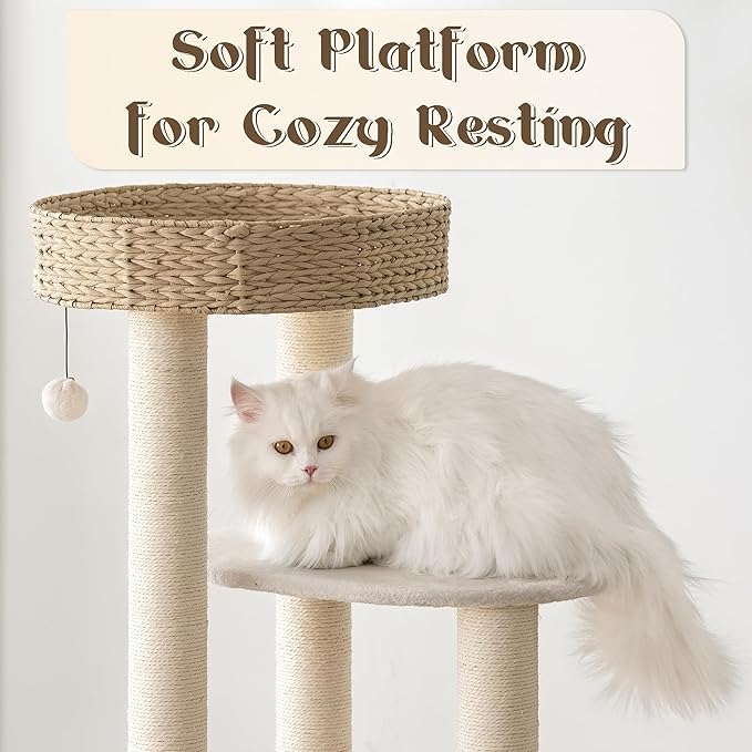 KAMABOKO Modern Cat Tree, 39" Tall Cat Trees for Indoor Cats, Cat Condo Natural Sisal with Scratching Posts, Hand-Woven Tower & Top Perch, Cat-Tree for Kittens Climb Play & Rest Black