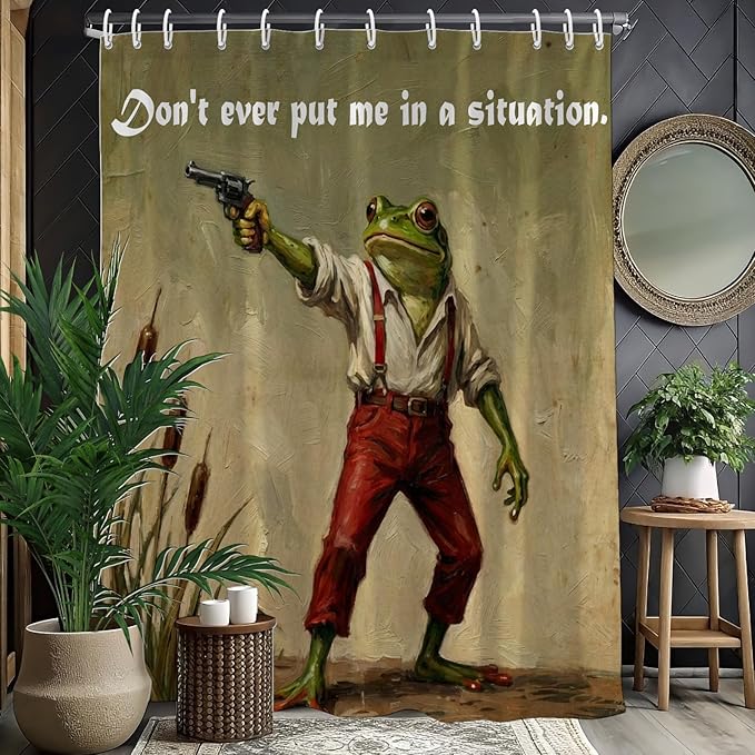 Funny Frog Shower Curtain for Bathroom,Vintage Danger Frog Meme Waterproof Polyester Shower Curtains,Retro Animal Cottagecore Art Bathroom Decor Accessories,72x72 Inch