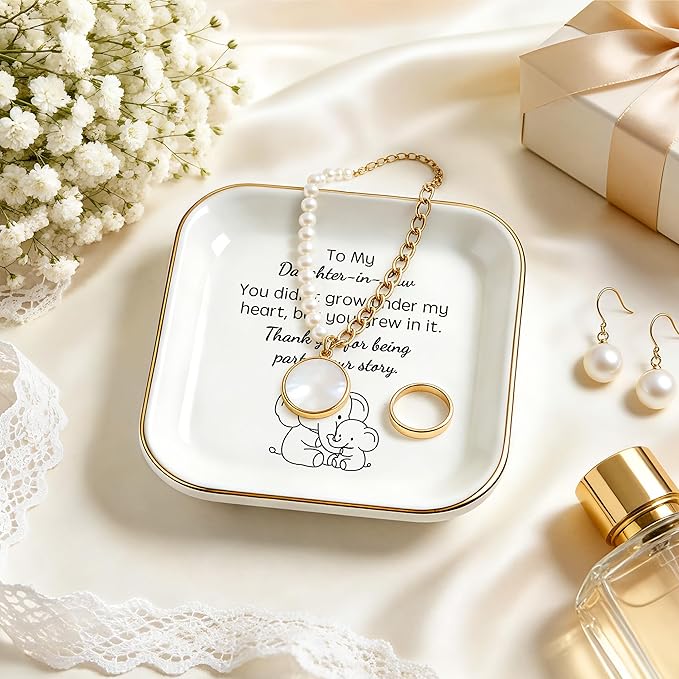 PUDDING CABIN Daughter in law Gifts: Ceramic Jewelry Dish - Thank you for being part of my story - Gifts for Daughter in law Birthday, Mother's Day, Christmas & Wedding