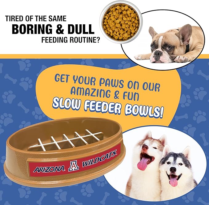 NCAA Super-Bowl Slow Feeder Dog Bowl. Football Design Slow Feeding Cat Bowl for Healthy Digestion. Non-Slip Pet Bowl for Large & Small Dogs & Cats (Arizona Wildcats)