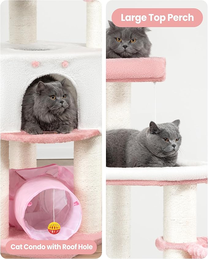 Cat Tree Tower for Large Cats Adult - 60 Inch XXL Sturdy Heavy Duty Extra Wide Scratching Posts (φ4.4in) Condo - Indoor Big Cat House Hammock Perch - XL Wood Multi Level Feline Pet Bed Trees Houses