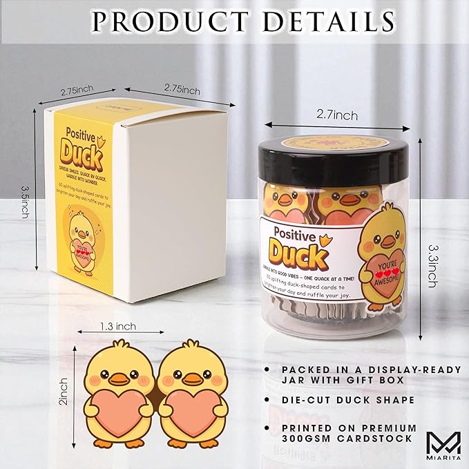 Miarita Positive Duck Jar – 60 Funny Emotional Uplifting Support Affirmation Cards, Fun Valentine’s Day Gifts for Her Women, White Elephant Gift For Women Men, Stress Relief Gifts, Duck Gifts,
