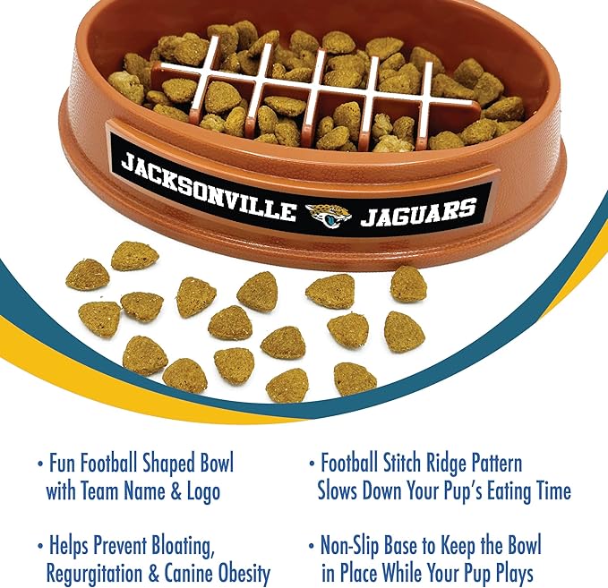 NFL Super-Bowl Jacksonville Jaguars Slow Feeder Dog & Cat Bowl. Football Design for Healthy Digestion. Non-Slip for Large & Small Pets